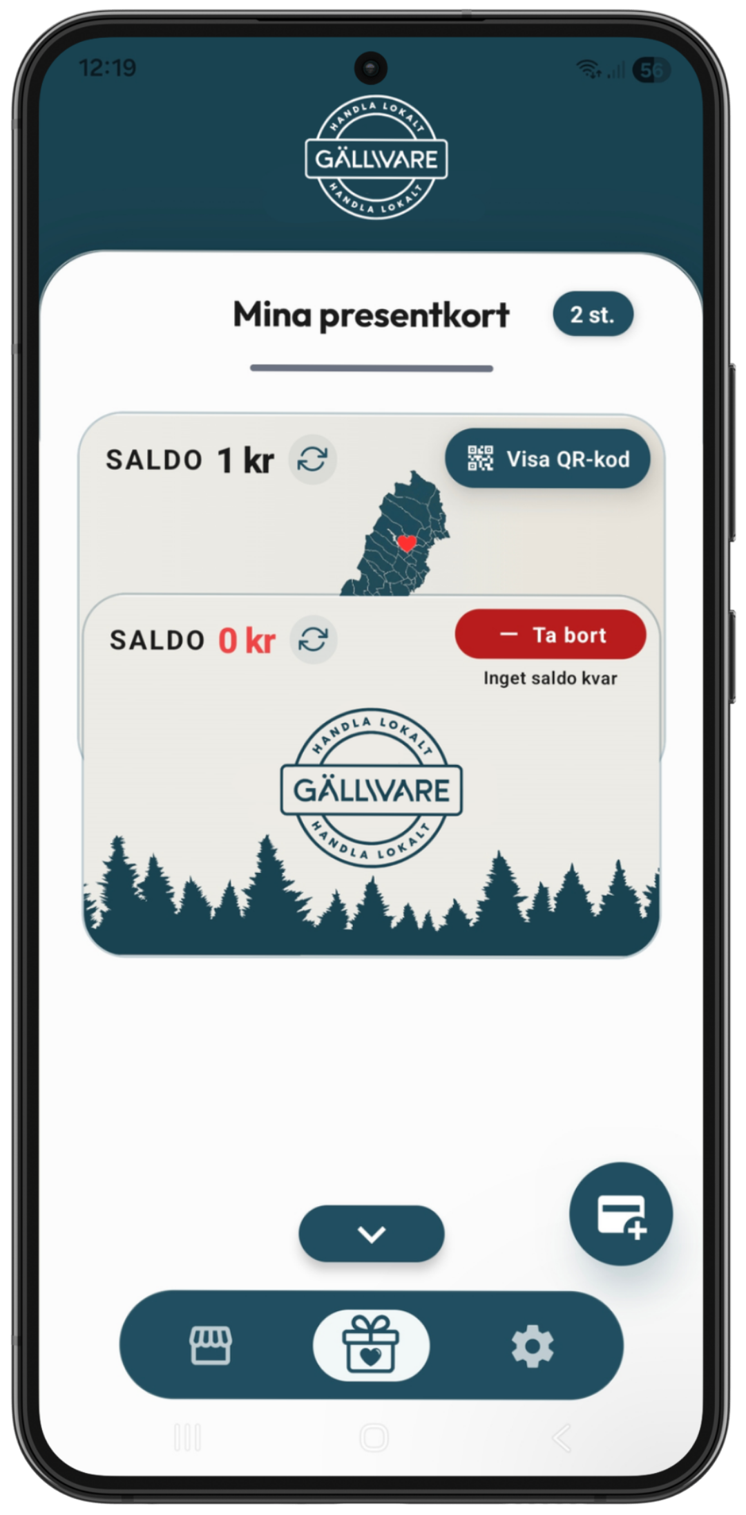 Gåvia-appen – samla och använd dina Arvidsjaur Presentkort-presentkort